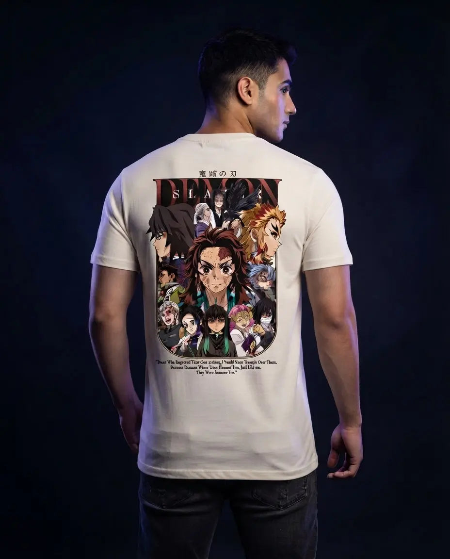 Demon Slayer Hashira Ensemble Cream Graphic T-Shirt animeclothingmania