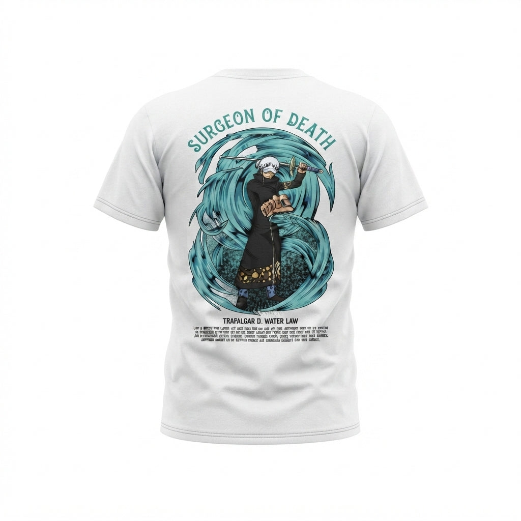 One Piece Trafalgar D. Water Law Surgeon of Death White Graphic Streetwear T-Shirt Anime clothing mania