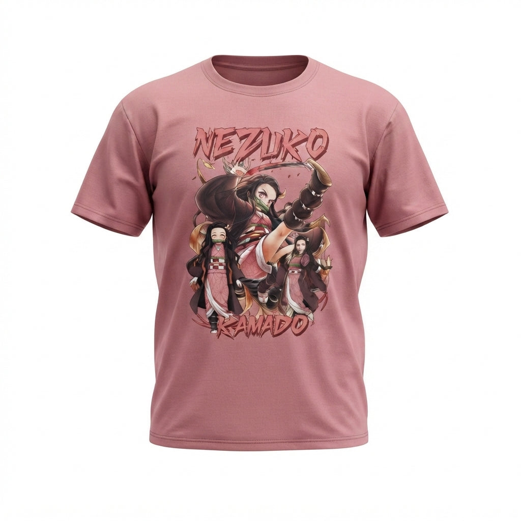 Demon Slayer Nezuko Kamado Mauve Pink Graphic Streetwear T-Shirt Anime clothing mania