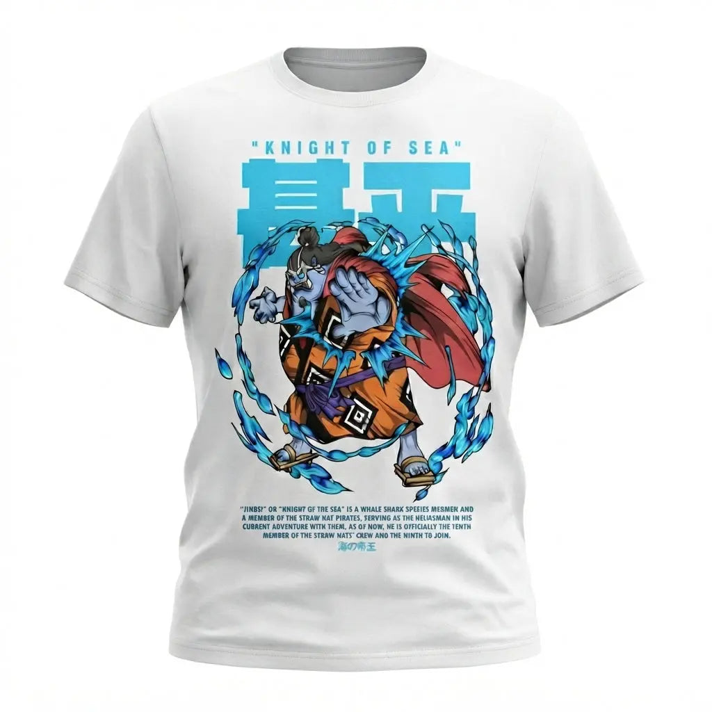 One Piece Jinbe "Knight of the Sea" White Graphic T-Shirt (Plain Back) animeclothingmania