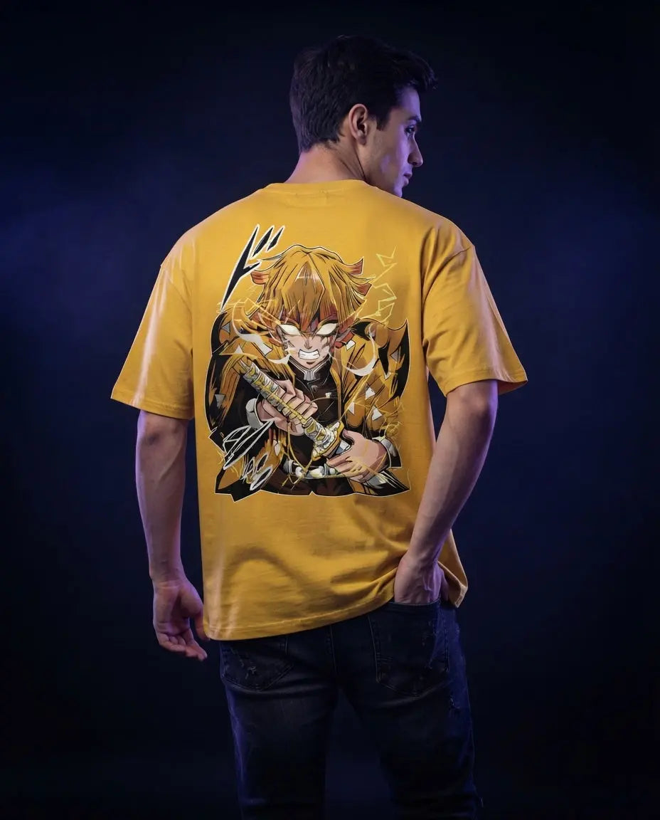 Demon Slayer Agatsuma Zenitsu Yellow Graphic T-Shirt Anime clothing mania