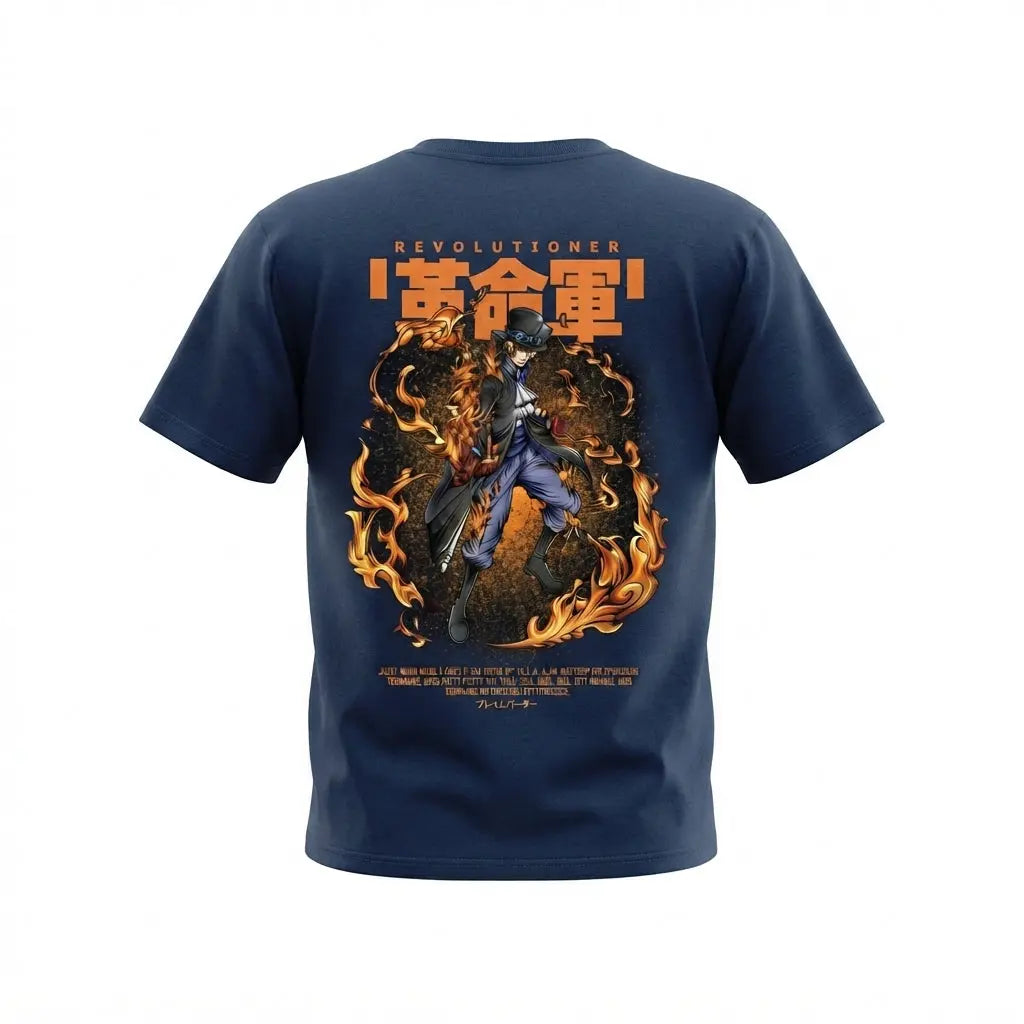 One Piece Sabo Revolutionary Army Navy Blue Graphic Streetwear T-Shirt Anime clothing mania