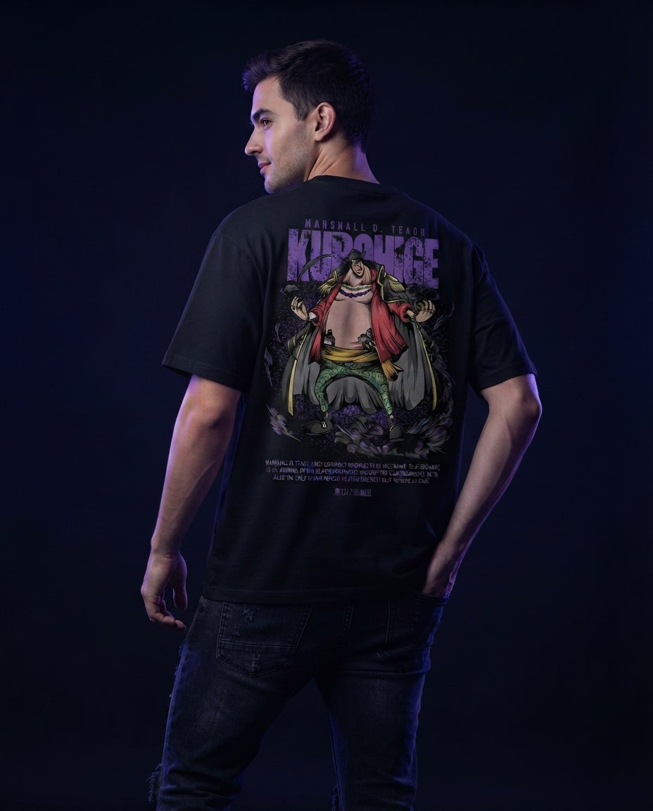 One Piece Marshall D. Teach Blackbeard Kurohige Black Graphic Streetwear T-Shirt Anime clothing mania