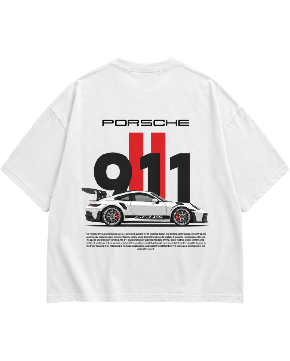 911 GT3 RS Racing Graphic Oversized T-Shirt – White Anime clothing mania